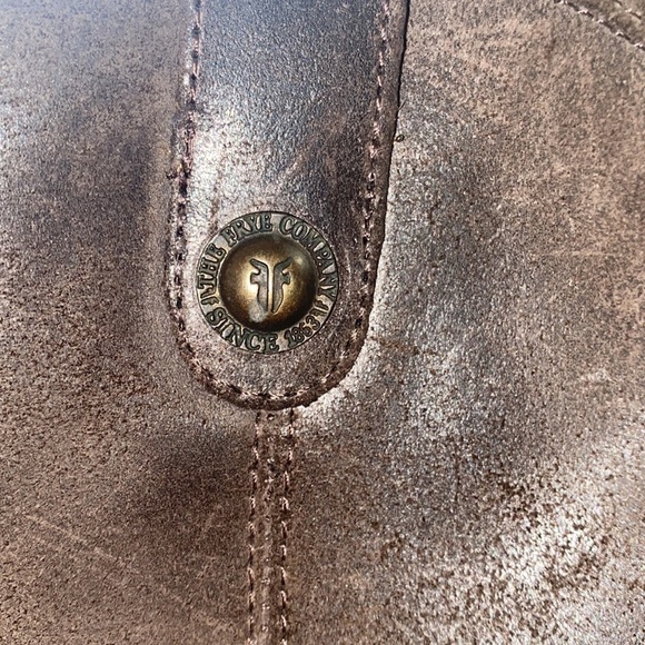 Frye Melissa Logo Distressed Western Boho Brown Leather Tall Riding Boots - Picture 5 of 7